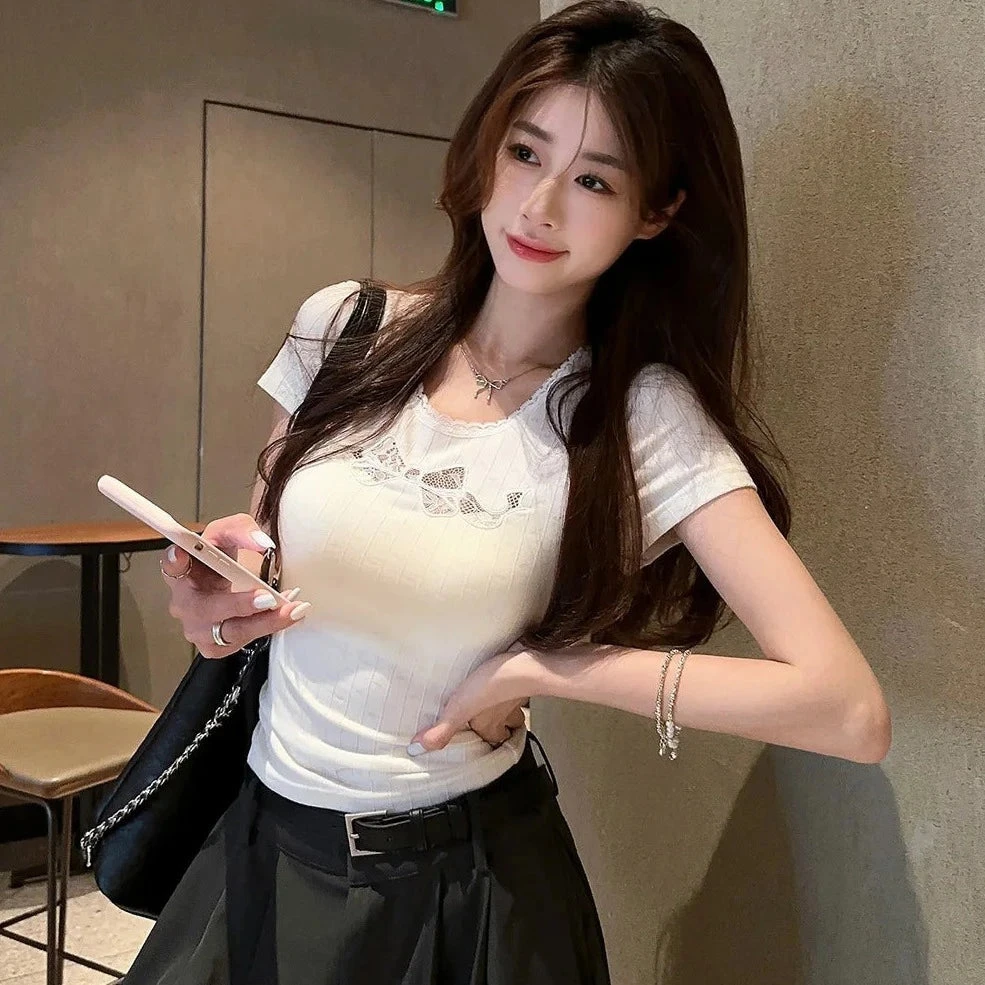 Apparel White Black Coquette Lace Bow Women's Top 10 Apparel White Black Coquette Lace Bow Women's Top - Image 8