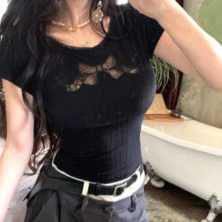 Apparel White Black Coquette Lace Bow Women's Top 37 Apparel White Black Coquette Lace Bow Women's Top -Kawaii Store kawaiies plushies plush softtoy white black coquette lace bow womens top apparel black s 429366