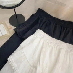 Apparel White Black Irregular Layered Mini Skirt -Kawaii Store kawaiies plushies plush softtoy white black irregular layered mini skirt apparel 494697