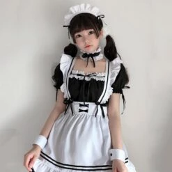 Apparel White Black Striped Lolita Maid Cosplay Women's Dress -Kawaii Store kawaiies plushies plush softtoy white black striped lolita maid cosplay womens dress apparel 277517