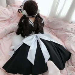 Apparel White Black Striped Lolita Maid Cosplay Women's Dress -Kawaii Store kawaiies plushies plush softtoy white black striped lolita maid cosplay womens dress apparel 327443