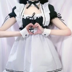 Apparel White Black Striped Lolita Maid Cosplay Women's Dress -Kawaii Store kawaiies plushies plush softtoy white black striped lolita maid cosplay womens dress apparel 748377