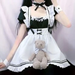 Apparel White Black Striped Lolita Maid Cosplay Women's Dress -Kawaii Store kawaiies plushies plush softtoy white black striped lolita maid cosplay womens dress apparel 907028