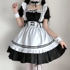 Apparel White Black Striped Lolita Maid Cosplay Women's Dress -Kawaii Store kawaiies plushies plush softtoy white black striped lolita maid cosplay womens dress apparel 910821