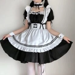 Apparel White Black Striped Lolita Maid Cosplay Women's Dress -Kawaii Store kawaiies plushies plush softtoy white black striped lolita maid cosplay womens dress apparel s 679646