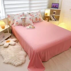 White Bunny Peach Flower Bedding Set -Kawaii Store kawaiies plushies plush softtoy white bunny peach flower bedding set home decor 543943