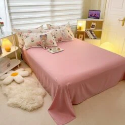 White Bunny Peach Flower Bedding Set -Kawaii Store kawaiies plushies plush softtoy white bunny peach flower bedding set home decor 898779