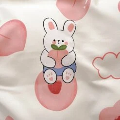 White Bunny Peach Flower Bedding Set -Kawaii Store kawaiies plushies plush softtoy white bunny peach flower bedding set home decor 979837