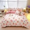 White Bunny Peach Flower Bedding Set 1 White Bunny Peach Flower Bedding Set -Kawaii Store kawaiies plushies plush softtoy white bunny peach flower bedding set home decor peach single 818501