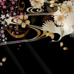 Apparel White Crane Sakura Black Unisex Kimono -Kawaii Store kawaiies plushies plush softtoy white crane sakura black unisex kimono kimono 771787