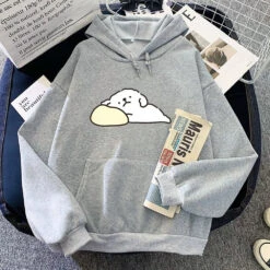Apparel White Mochi Luckie The Dog Unisex Hoodie -Kawaii Store kawaiies plushies plush softtoy white mochi luckie the dog unisex hoodie apparel gray xxxl 231318