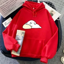 Apparel White Mochi Luckie The Dog Unisex Hoodie -Kawaii Store kawaiies plushies plush softtoy white mochi luckie the dog unisex hoodie apparel red xxxl 922522