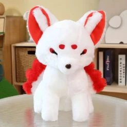 White Nine-Tailed Fox Plushies -Kawaii Store kawaiies plushies plush softtoy white nine tailed fox plushies soft toy red 117276