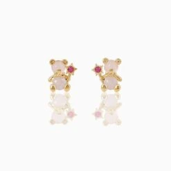 Zircon Light Pink Round Gold-plated Earring -Kawaii Store kawaiies plushies plush softtoy zircon light pink round gold plated earring earrings gold 222996