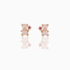 Zircon Light Pink Round Gold-plated Earring -Kawaii Store kawaiies plushies plush softtoy zircon light pink round gold plated earring earrings rose gold 276713